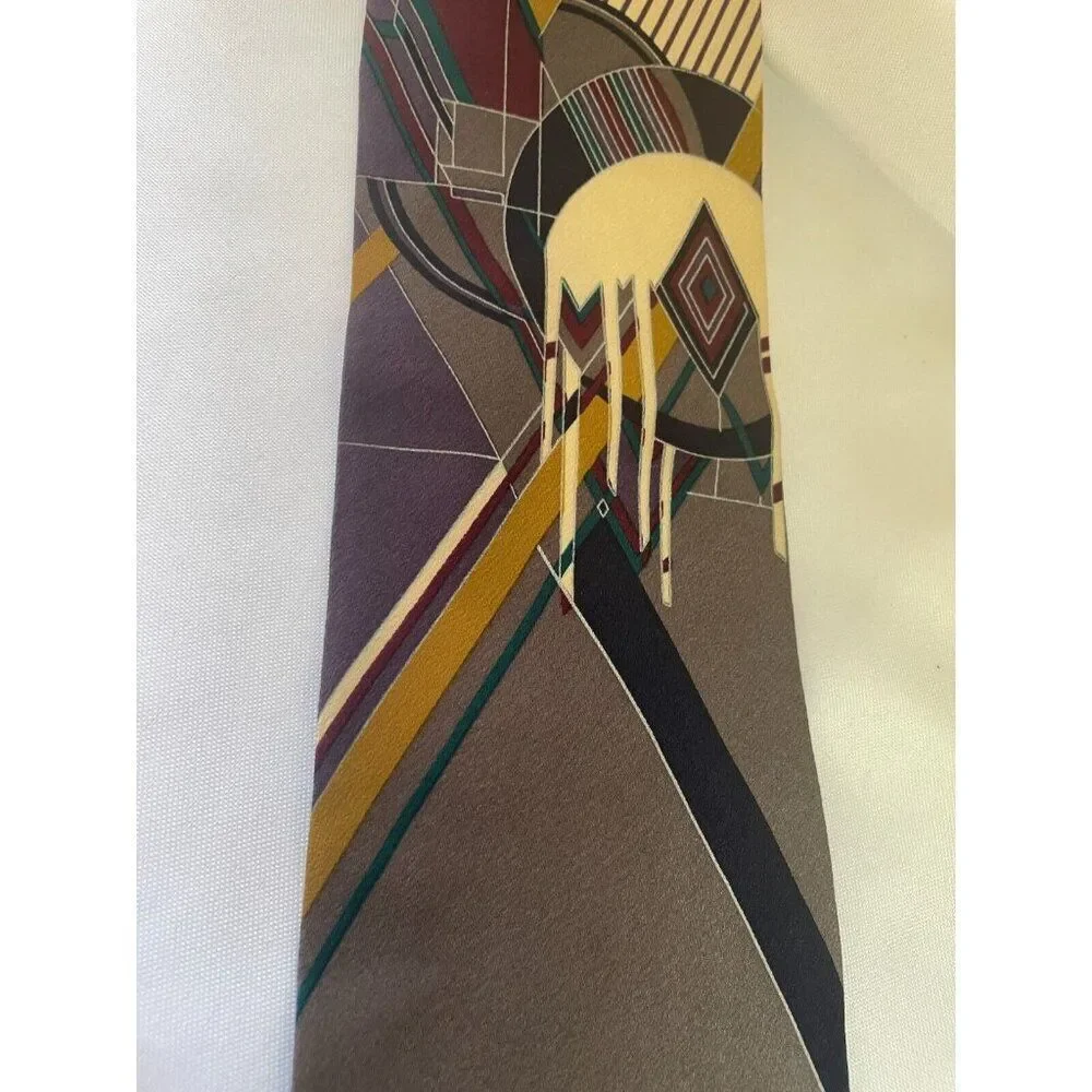 Vintage‎ Boxelder Neck Tie Frank Lloyd Wright Frozen Speres Gray Silk Art 56